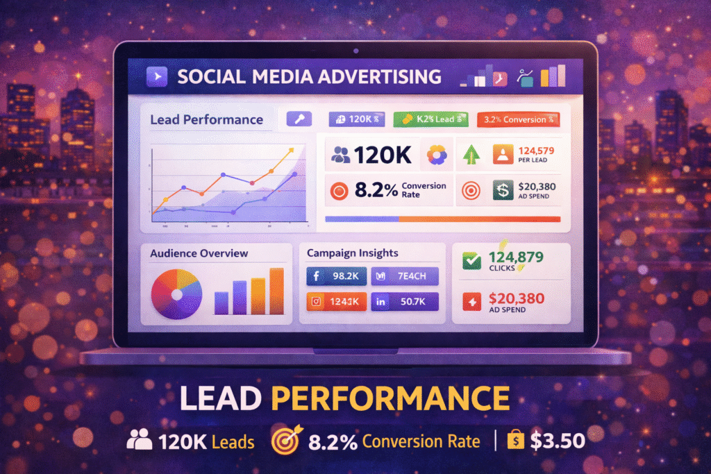  Social media advertising dashboard showing lead performance by social media agency in hyderabad